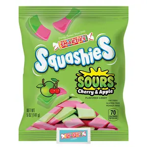 Smarties Squashies Foam Gummy Candies & Smarties Sample Packet Variety-Pack - Sour Cherry & Apple Flavored - Peanut Free & Gluten Free Candy - Soft & Chewy Squashies Candies for Parties & Birthdays - 5 oz Bag (Pack of 1)