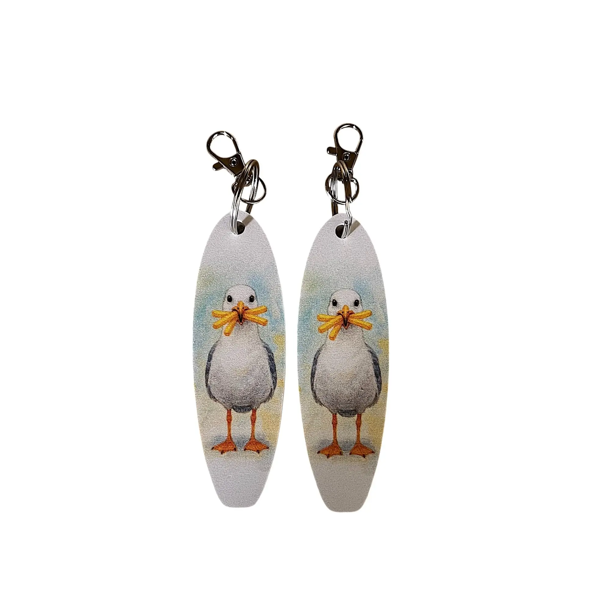 JennyGems Cute Seagull Keychains Set of 2 - PVC Birds Keyrings for Bags, Backpacks - Coastal Souvenir Gift for Siblings, Boardwalk Lovers, Fries Enthusiasts, Beach, Durable, Everyday