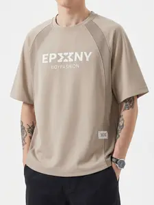 Men's Oversize New T-Shirt, 3D Letter Print, Mesh Breathable, Patchwork Design, Casual Sport Short Sleeve, Daily Wear, Outdoor Sports