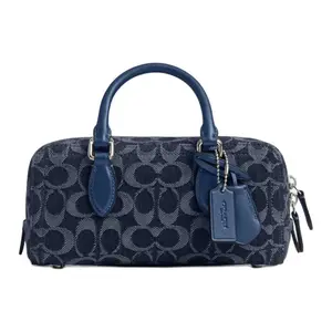 COACH Bowery Satchel 22 Women's Denim and Calfskin Crossbody Bag with Logo Charm