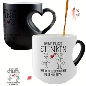 Black Color Changing Mug - Funny German Humor Mug with "Die Furz Stinken" Text Design - 11oz Ceramic Cup with Heart Handle, Funny Mug, Funny Accent Mug