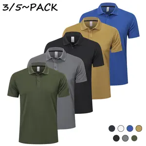 (Choose A Size Up) 3/5 Pack Men’s Sports Polo Shirts Moisture Wicking Plain Short Sleeve Performance Quick Dry Athletic Golf Shirts, 4 Way Stretch Breathable Knitted Polyester Dress Shirts Summer Menswear