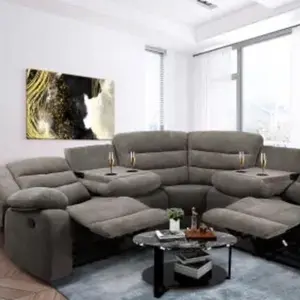 Sectional Manual Recliner Living Room Set Grey Color