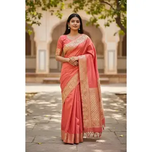 Banarasi Silk Saree with Unstitched Blouse, Cultural Wear for Women