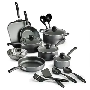 Tramontina Primaware 18 Piece Non-stick Cookware Set, Steel Gray - Red