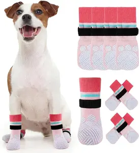 Kuoser Anti Slip Dog Socks to Prevent Licking Paws, Dog Grippy Socks for Hardwood Floors Hot Pavement, 4Pack Traction Control Booties Paw Protectors for Small Medium Large Senior Dogs