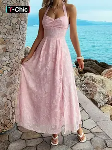 Elegant Floral Sweet Feminine Style Dress, Halter Neck, Fitted Design for Women, Perfect for Casual & Party Wear, Ideal Gift for Her