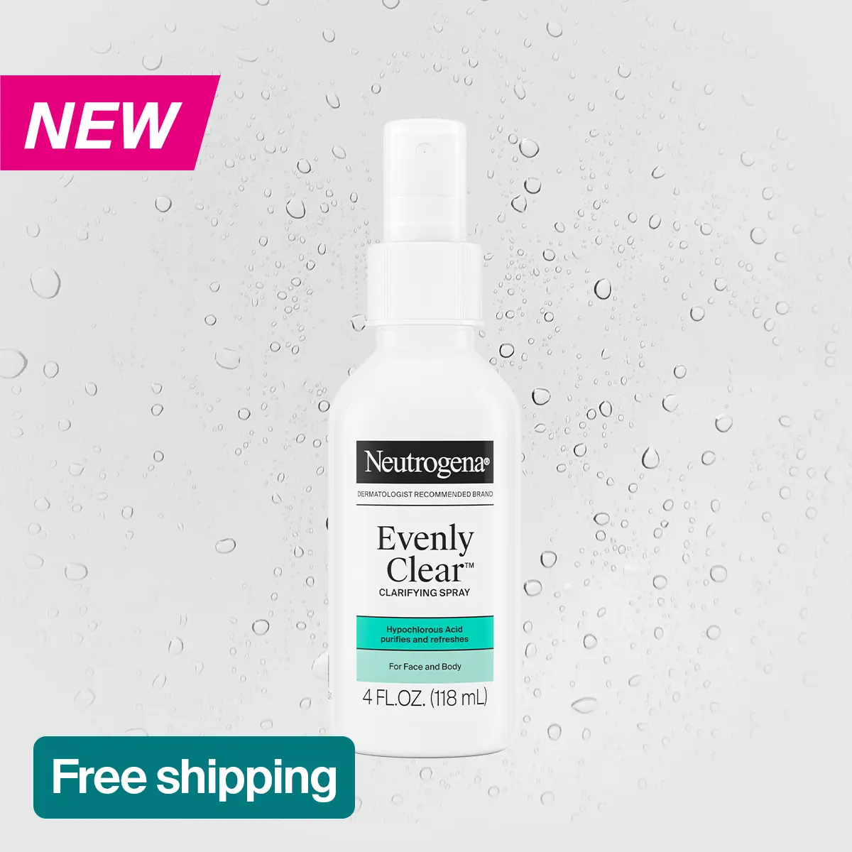 Neutrogena Evenly Clear Clarifying Spray, Hypochlorous Acid, 4 fl. oz Neutrogena Evenly Clear Clarifying Spray, Hypochlorous Acid, 4 fl. oz