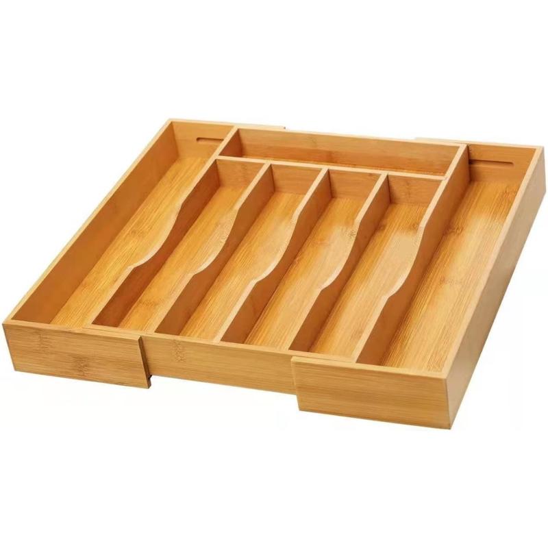 [New Deal] Bamboo Expandable Kitchen Drawer Organizer for Cutlery and Utensils, Adjustable Bamboo Wood Tray for Flatware and Silverware in Kitchen