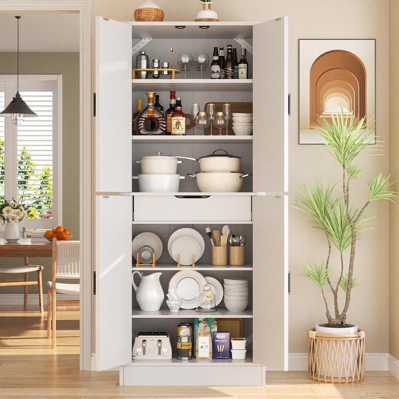 71" Farmhouse Kitchen Pantry Storage Cabinet with Barn Doors, Adjustable Shelves & Drawer Organizer, Versatile Tall Storage Cupboard for Dining Room, Bathroom, Utility Room