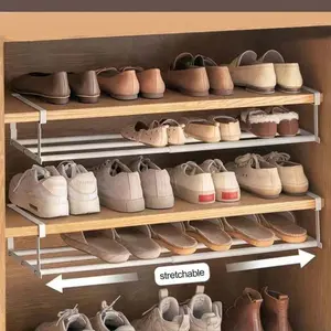 42-75cm Retractable Carbon Steel Underhanging Shoe Rack Household Multi-functional Punch-free Cabinet Separation Storage Rack