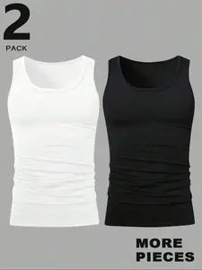 Men's Classic Casual Fashion Sleeveless Vest 2-Pack, All-Season Wearable Plain Design, Fitted Moderate Fabric Style