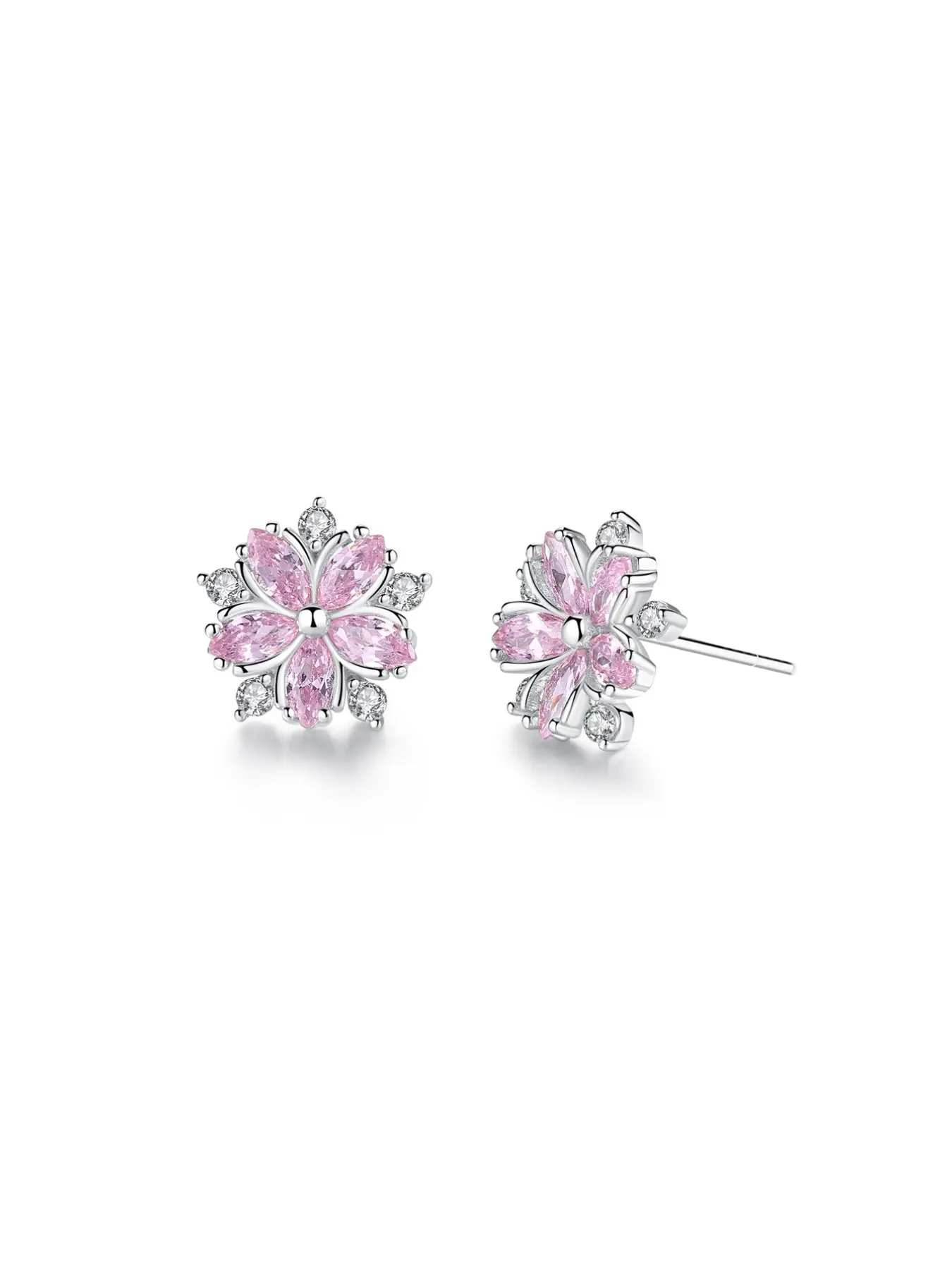 Luxurious 925 Sterling Silver Sakura Earrings, Zircon Inlay, Party and Gift Choice, October Birthstone, Cherry Earrings, Includes Beautiful Box