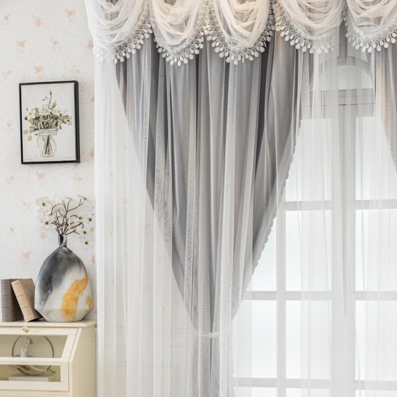 2PCS European vintage embroidered lace semi-transparent curtains, dual-layer design, perfect for living room and bedroom decor