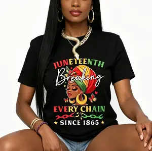 Juneteenth Breaking Every Chain Since 1865 Black and White T-Shirt for Women  - Celebrate Freedom Independence Day Holiday Gift