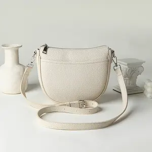 1pc Women's Crossbody Saddle Bag, Korean Style Minimalist Soft PU Leather Crescent Shoulder Bag, Water-Resistant Wear-Resistant Versatile Fashion Casual Purse for Work Commute School Daily Use