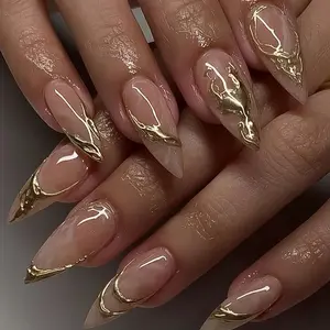 24pcs Almond Shape Press-On Nails, Simple 3D Design, Includes Jelly Glue & Nail File, Perfect for All Women Daily Wear, Nail Art DIY