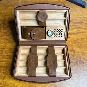 Cedar Wood Lined Storage Bag Hand Roll Up Travel Storage Bag with Humidifier and Hygrometer