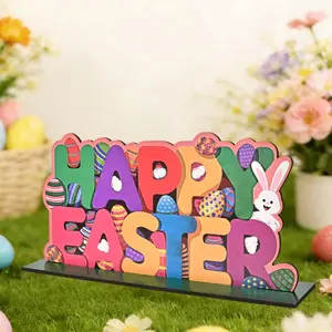 1 Pc "Happy Easter" Wooden Decorative Ornament, Bunny Egg Desktop Sign, Easter Gift, Suitable For Easter Party Decoration, Holiday Decoration, Home Room Office Decoration, Easter Crafts