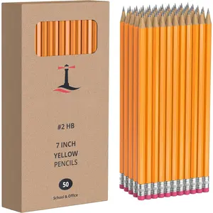 #2 Pencils 50 Pack, Pre-Sharpened HB -Cased Yellow Pencil with Erasers, Bulk School Pencils for Classroom, Office, Teachers, Writing & Drawing