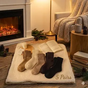 Women's Warm Cozy Mid-Calf Winter Socks 5 Pack Thick Thermal Knit Crew Socks Soft Fuzzy Breathable Everyday Essentials for Fall Cold Weather Moisture Wicking Perfect for Home Work Lounge Gift - Fabric