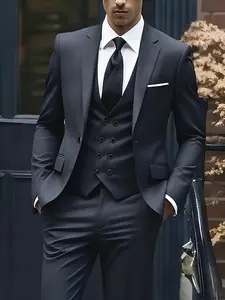 Men'S 3pcs Suit Set | Work Uniform, Holiday Gift, Business, Halloween, Large Suit, Blazer Suit, Formal Tie, Formal Wear, Formal Attire, Suit Pants, Wedding Vest, Long Sleeve, Solid Color, Lapel Collar, Slim Fit