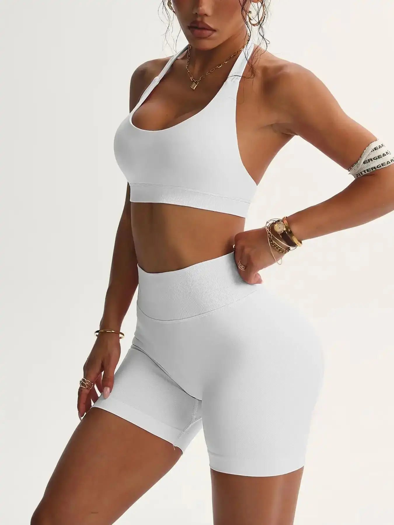 Women's Seamless Knitted Sportswear Set, Halter Bra & High Waist Shorts, Quick-Dry Comfortable Fitness, Sporty High Stretch for All Seasons, Workout Sets, Yoga, Summer Sports Clothes, Stretchable, Trendy, Delicate