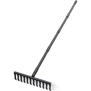 Bow Rake for Soil Leveling 60 Inch Heavy Duty Garden Tool with 12 Tines Adjustable Long Handle Thatch Rake for Gardening Loosening Soil Leveling Mulch Gathering Leaves, Black