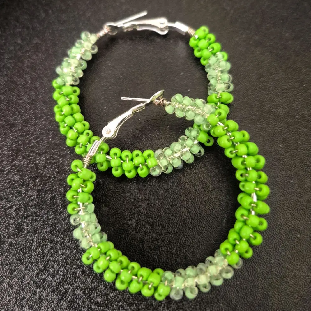 Green Beaded Hoop Earrings