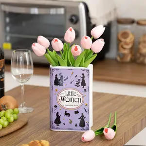 Handmade Book Shaped Flower Vase, Book Lovers Gifts, Book Shelf Decor Aesthetic, Large Ceramic Utensil Holder for Kitchen Counter, Home Kitchen Decor, Planter Pot Library Decor (Little Women)