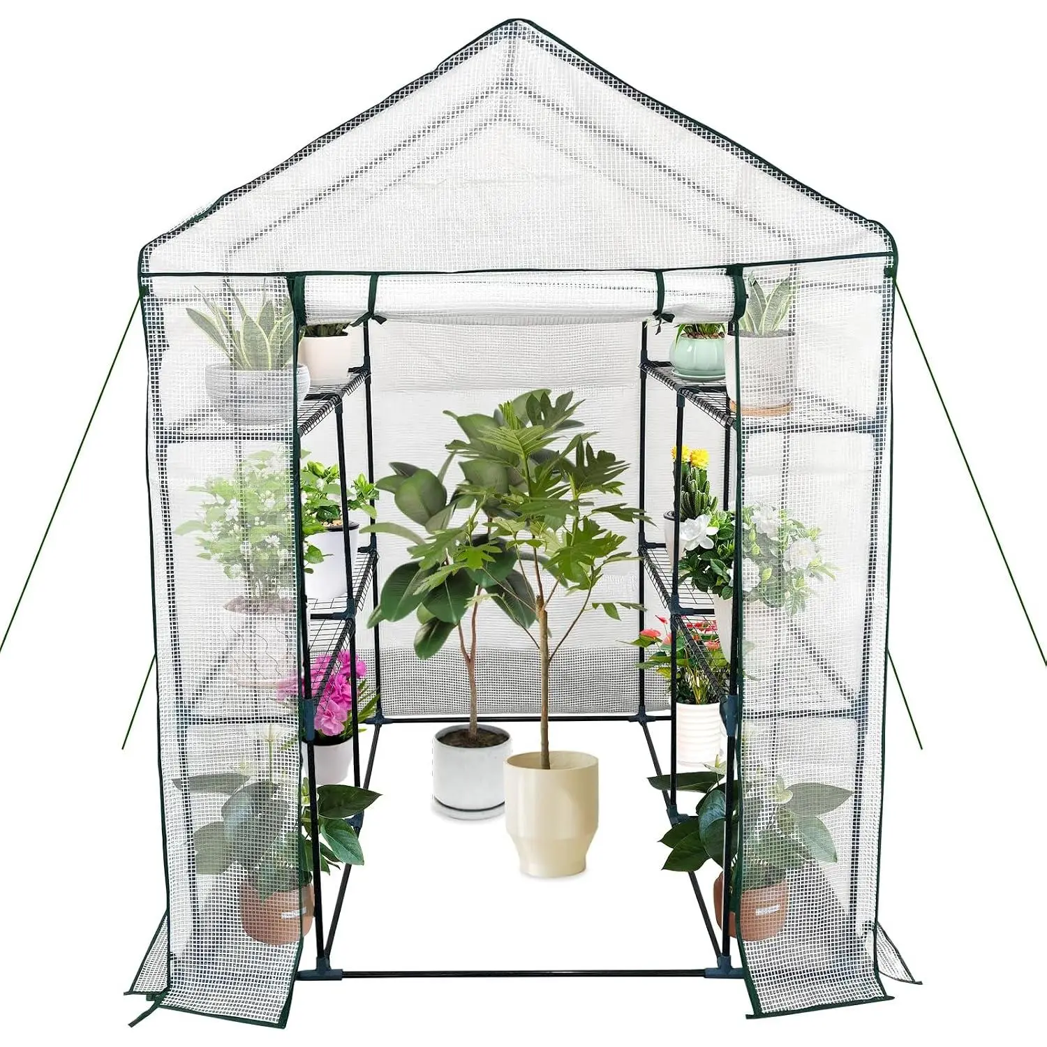 GARVEE Rectangular Walk-in Outdoor Greenhouse, 57x57x76" 3-Tier 12-Shelf Protected Plant Hot House with Roll-Up Zippered Door for Patio Backyard