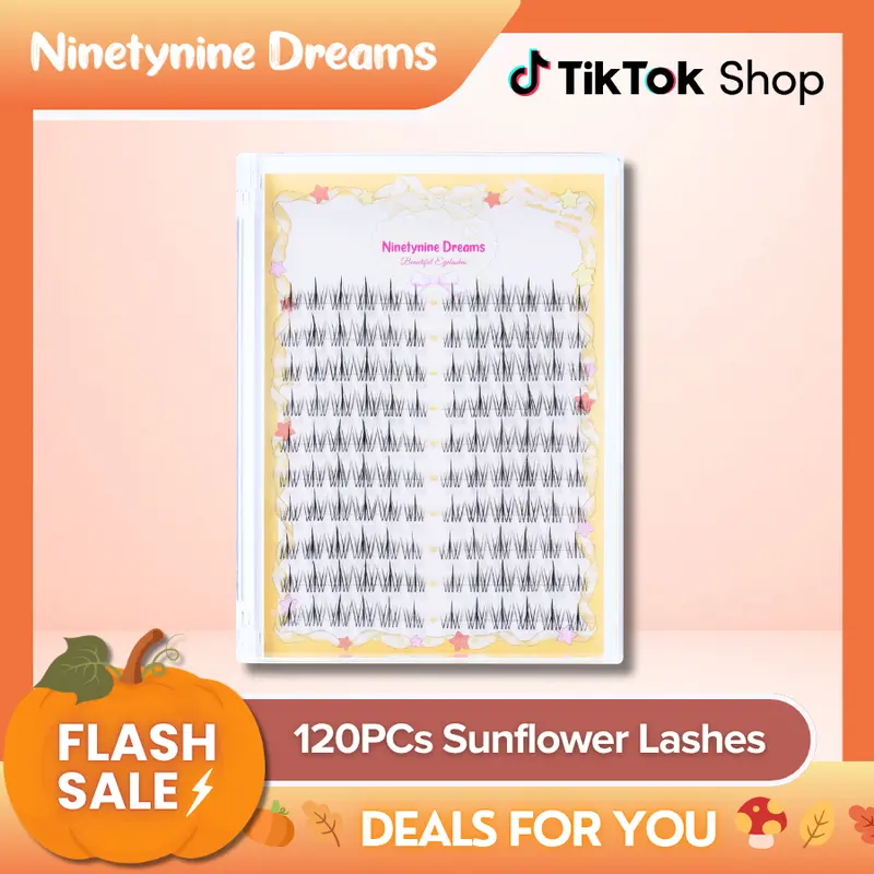 Ninetynine Dreams 120PCs Sunflower Lashes | Natural Everyday 8-13mm C+ Curl False Eyelash Clusters — Soft Lightweight Reusable Ultra-Thin Transparent Band Waterproof Long-Lasting DIY Eyelashes for Daily Makeup