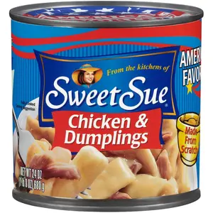 Sweet Sue Chicken & Dumplings, 24 oz Can - Heat and Serve Soup Meal 14g Protein per Serving Made from Scratch Recipe