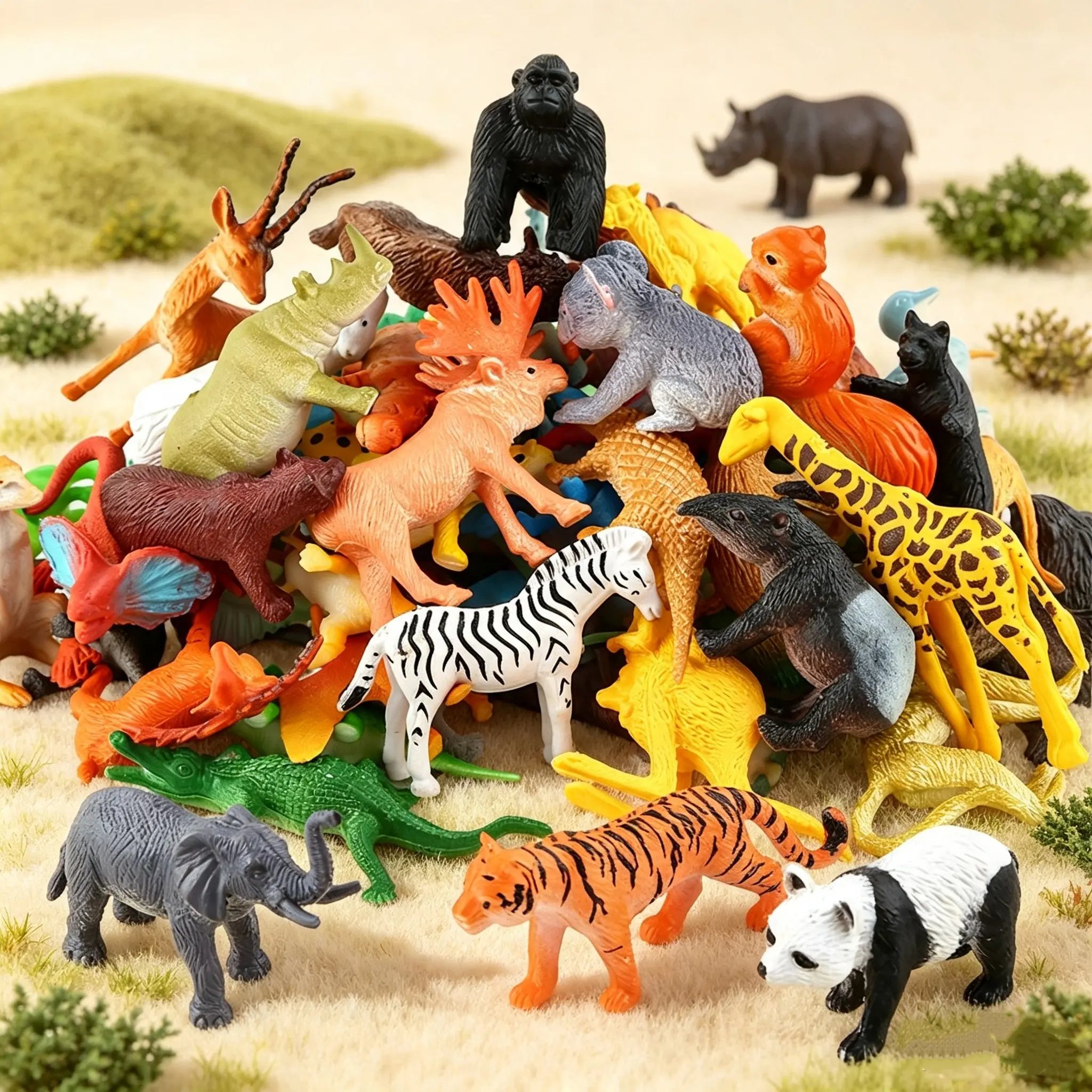 54 Piece Animal Figures for Kids, Safari Jungle Animal Figurines | Realistic animal figures for sensory bins, school learning, jungle party favors, cupcake toppers, classroom rewards
