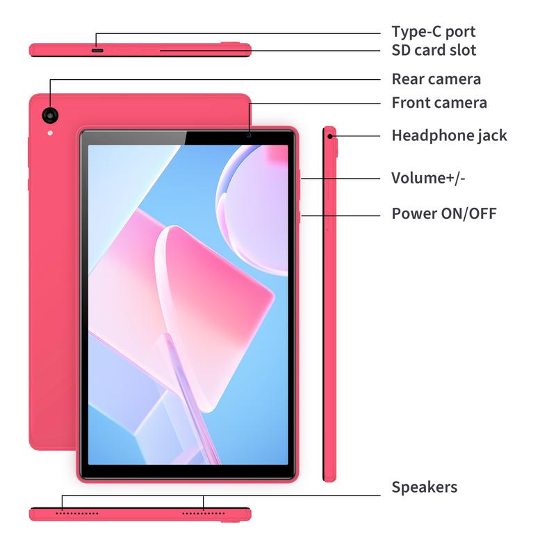 Veidoo 10.1" Android Tablet – 3GB RAM, 64GB +256GB Expandable, HD Touchscreen, 5G WiFi, Face Unlock, Eye Care Mode (Rose Pink)