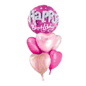 36" Hot Pink Happy Birthday Foil Balloons for Barbie Princess Girl Birthday Party Decorations