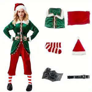 Christmas Elf Costume, Unisex Elf Costume Set, Role Play Party Costume, Adult Santa Claus Costume, Suitable for Christmas Holiday Party, Seasonal Celebration Plush One-Piece Cosplay Pajamas Thickened Velvet Cheongsam Dress