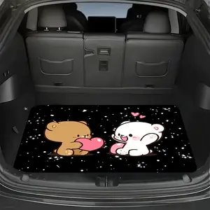 1pc Cute Bear Rabbit Print Car Trunk Mat - Durable, Non-Slip Base, Fade-Resistant Design with Adorable Space Background, Perfect for Daily Use or Moving Items, Vehicle Storage, Auto Organization, Playful Pattern, Highquality Fabric, Durable Polyester