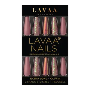 PARTY GIRL Extra-Long Coffin Nails - Pink Matte, Glitter, & Chrome Accent Nails