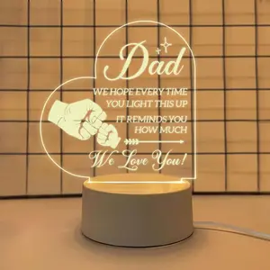 12cm Heart Dad Acrylic Night Light, We Love You Engraved Warm Lamp, USB Powered Thoughtful Father's Day Gift for Dad, Birthday Thanksgiving Christmas Gift from Kids, Home Bedroom Decor Night Light