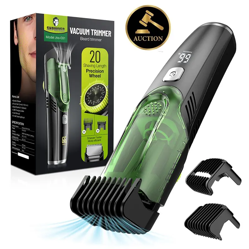 [Aution product]Vacuum Beard Shaver for Men, Built-in Vacuum Trimmer for Mustache, Sideburns, Facial Hair, Rechargeable, IPX6 Waterproof, 2 Comb, Comfort face 2in1 Electric Razor rechargeable men 2025 ornament Electricshaver Clipper Blade