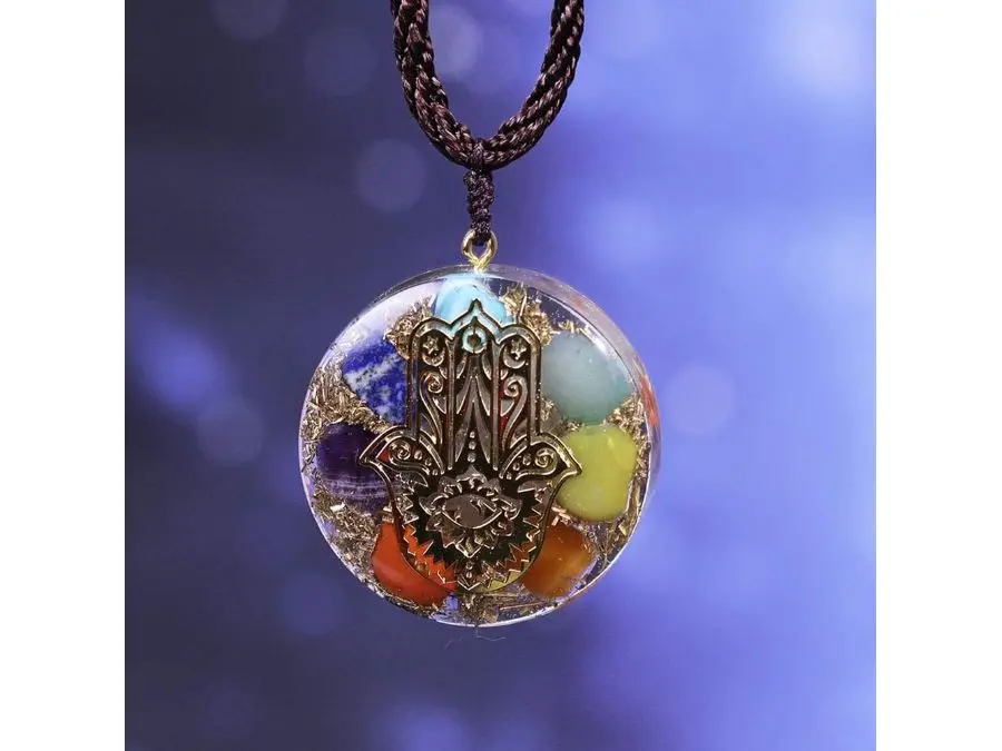 Orgone Metatron Cube Orgonite Necklace Hand Of Fatifa,7 Chakra Crystals Meditation Tool
