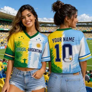 Custom Half and Half Soccer Croptop Jersey, Binational Football Top, Brasil Argentina Soccer Jersey,Brasil Argentina Soccer Shirt for Women