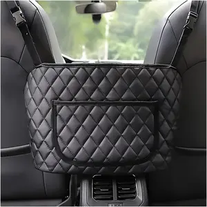 Car Handbag Holder Between Seat, Leather Large Capacity Storage Pocket for Front Seat, Automotive Console Organizer Interior Backseat Barrier for Kids Pet, Car Accessories