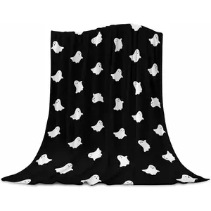 Halloween Ghost Throw Blanket Cute Ghost Blanket for Picnic Camping Travel Lightweight Fuzzy Cozy Throw Blankets for Living Room Sofa Couch 40" x 50"