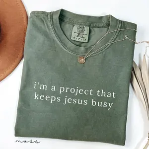 Comfort Colors I'm A Project that Keeps Jesus Busy TShirt, Funny Christian Tee, Humor Faith Gift for Her, Sarcastic Religious Mama Top