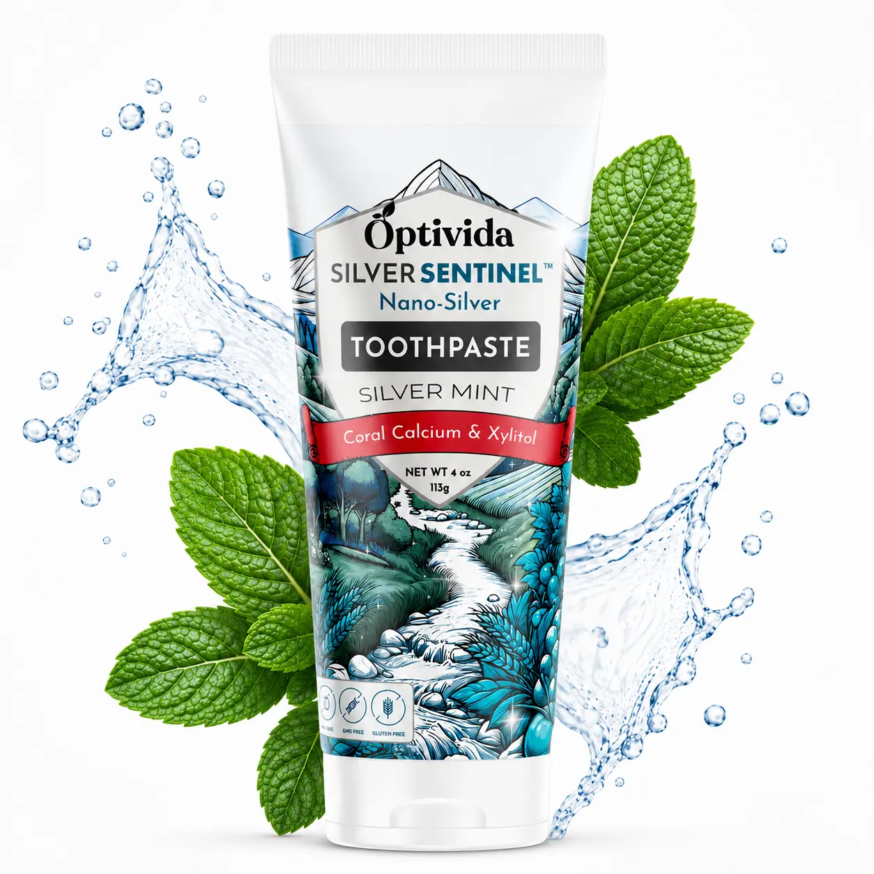 Optivida Xylitol Toothpaste with 20 PPM Nano-Silver (4 oz) , Silver Mint Fluoride-Free & Glycerin-Free Formula, Coral Calcium, Peppermint & Spearmint Oils, SLS-Free, Paraben-Free Toothpaste for Fresh Breath, Clean Teeth & Gum Care,