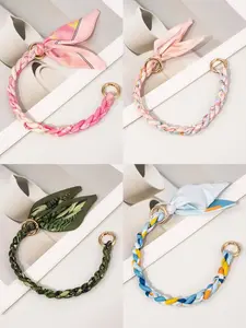 Bag Charm Handmade Woven Silk Bow Keychain, Versatile Bag Accessory, Charms for Bags, Geometric Pattern, Sweet Style, All Seasons
