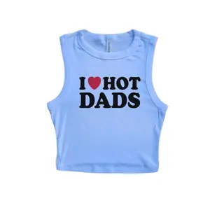 I Love Hot Dads Unhinged Y2K Sleeveless Baby Tee, Aesthetic Punk Crop Rib Racer Tank Womenswear, Casual Breathable Streetwear Cotton Top