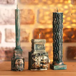 Mythological Medusa Decorative Candle Set - Greek Art Home Decor, Elegant Gift 3-Piece Candle Set, Handmade Artistic Design